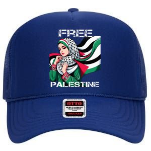 I Love Free Palestine Flag Save Gaza Strip Palestinian High Crown Mesh Back Trucker Hat