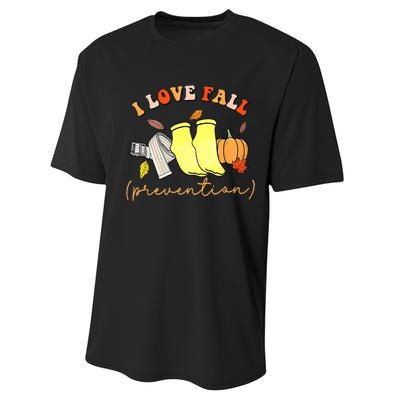 I Love Fall Prevention Thanksgiving Nurse Fall Dpt Spt Performance Sprint T-Shirt