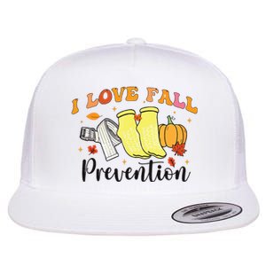 I Love Fall Prevention Flat Bill Trucker Hat