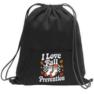 I Love Fall Prevention Socks Fall Physical Therapy Retro Sweatshirt Cinch Pack Bag