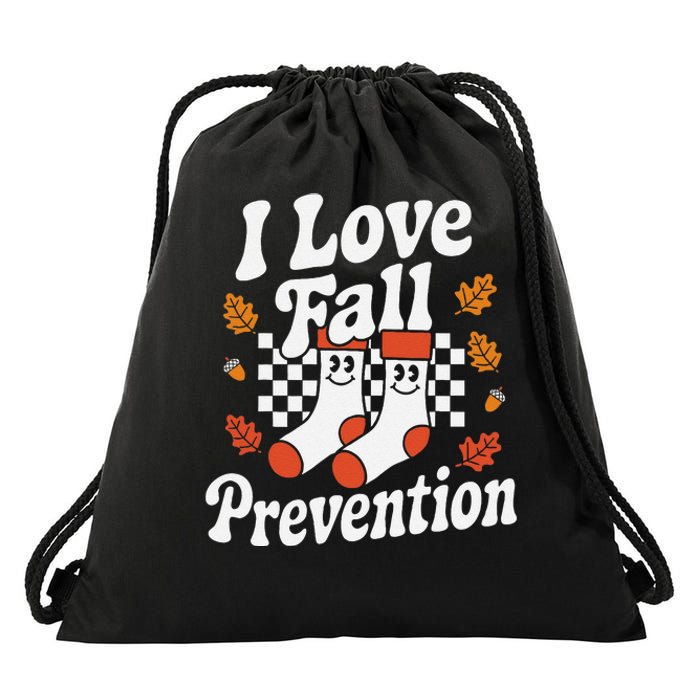 I Love Fall Prevention Socks Fall Physical Therapy Retro Drawstring Bag