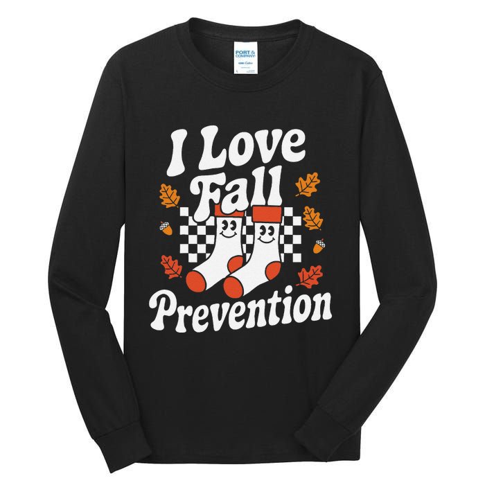 I Love Fall Prevention Socks Fall Physical Therapy Retro Tall Long Sleeve T-Shirt