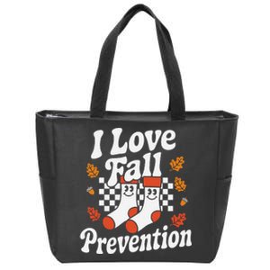 I Love Fall Prevention Socks Fall Physical Therapy Retro Zip Tote Bag