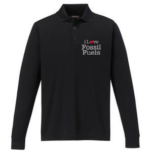 I Love Fossil Fuels Performance Long Sleeve Polo