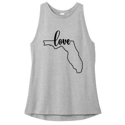 I Love Florida Outfit FL State Outline Love Florida Ladies PosiCharge Tri-Blend Wicking Tank