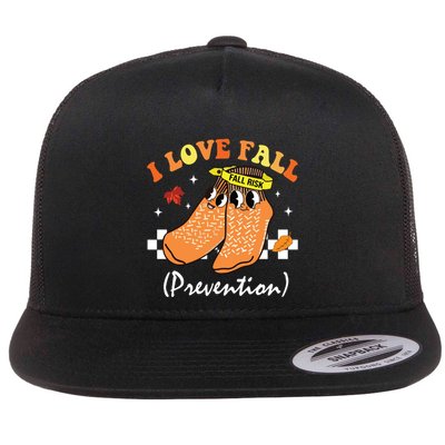 I Love Fall Prevention Fall Nurse Flat Bill Trucker Hat