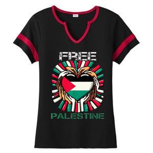 I Love Free Palestine Flag Save Gaza Strip Palestinian Ladies Halftime Notch Neck Tee