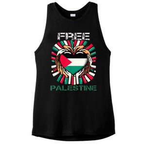 I Love Free Palestine Flag Save Gaza Strip Palestinian Ladies PosiCharge Tri-Blend Wicking Tank