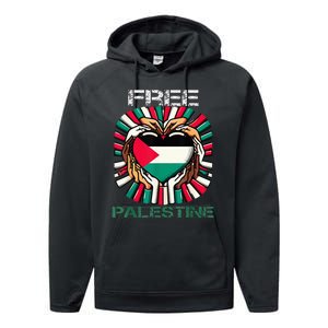 I Love Free Palestine Flag Save Gaza Strip Palestinian Performance Fleece Hoodie