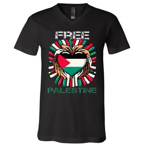 I Love Free Palestine Flag Save Gaza Strip Palestinian V-Neck T-Shirt