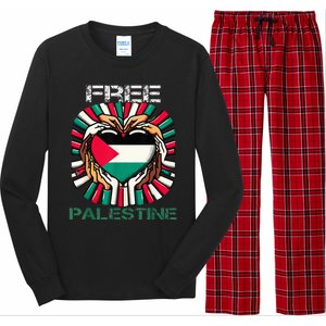 I Love Free Palestine Flag Save Gaza Strip Palestinian Long Sleeve Pajama Set