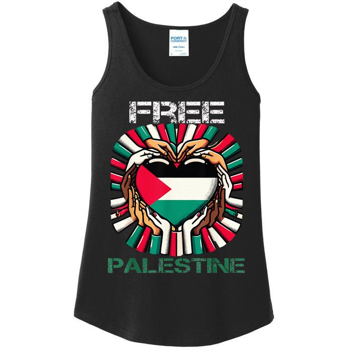 I Love Free Palestine Flag Save Gaza Strip Palestinian Ladies Essential Tank