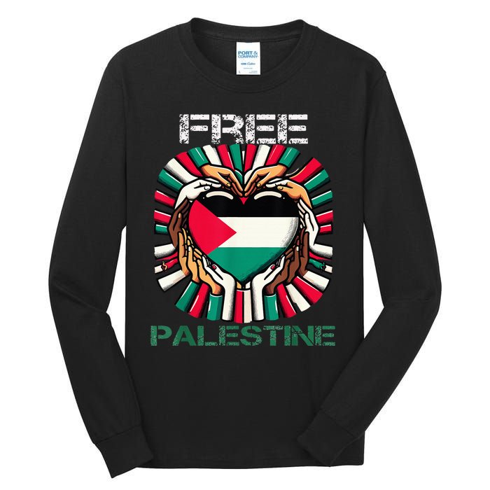 I Love Free Palestine Flag Save Gaza Strip Palestinian Tall Long Sleeve T-Shirt