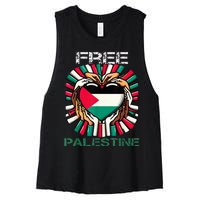 I Love Free Palestine Flag Save Gaza Strip Palestinian Women's Racerback Cropped Tank