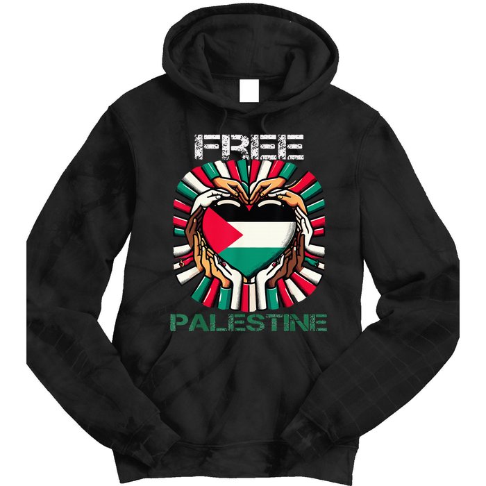 I Love Free Palestine Flag Save Gaza Strip Palestinian Tie Dye Hoodie