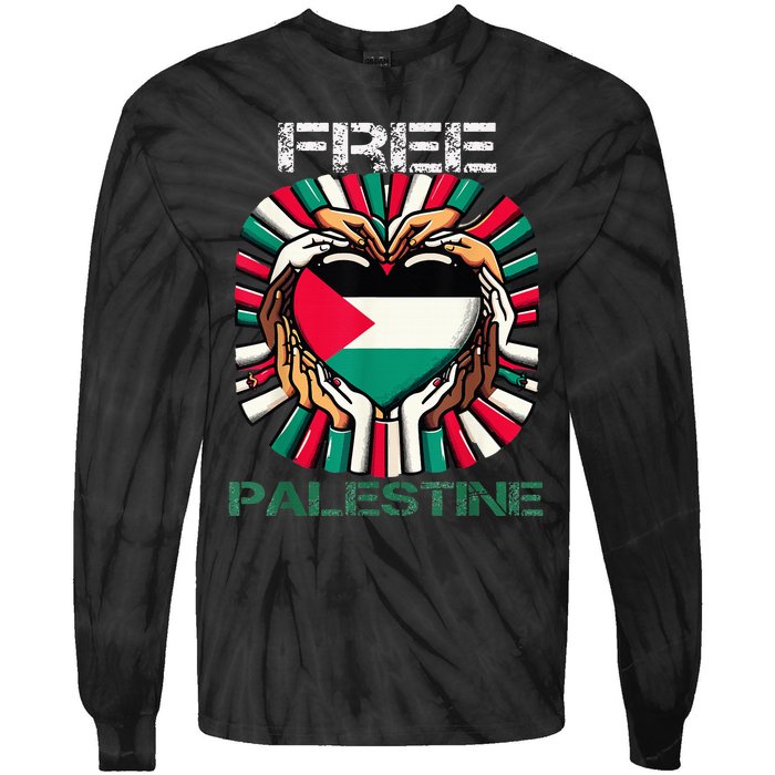 I Love Free Palestine Flag Save Gaza Strip Palestinian Tie-Dye Long Sleeve Shirt