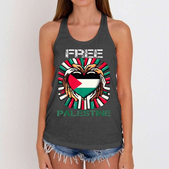 I Love Free Palestine Flag Save Gaza Strip Palestinian Women's Knotted Racerback Tank