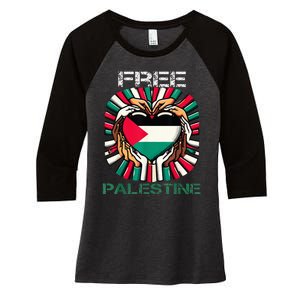 I Love Free Palestine Flag Save Gaza Strip Palestinian Women's Tri-Blend 3/4-Sleeve Raglan Shirt