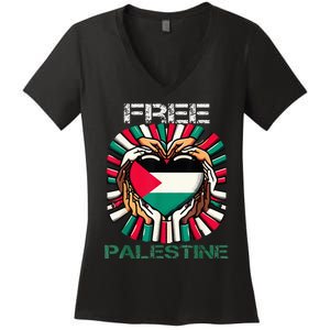 I Love Free Palestine Flag Save Gaza Strip Palestinian Women's V-Neck T-Shirt