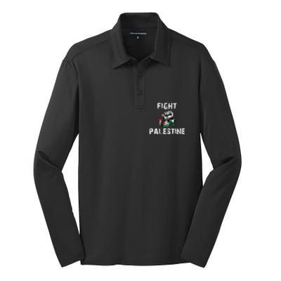 I Love Free Palestine Flag Save Gaza Silk Touch Performance Long Sleeve Polo