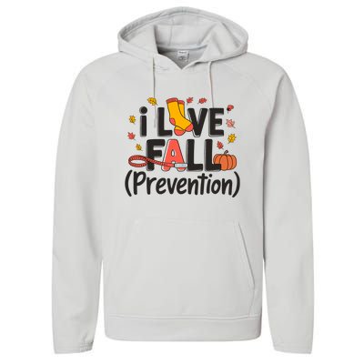 I Love Fall Prevention Nurse Retro Thanksgiving Autumn Performance Fleece Hoodie