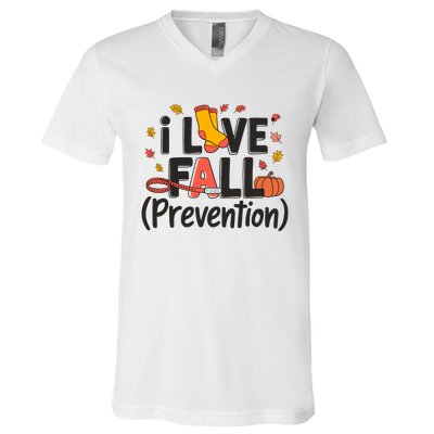 I Love Fall Prevention Nurse Retro Thanksgiving Autumn V-Neck T-Shirt