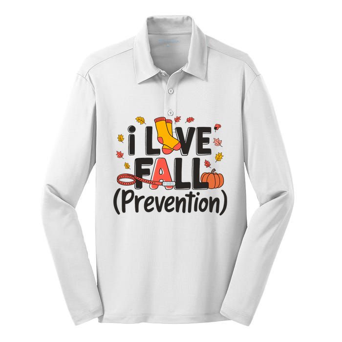 I Love Fall Prevention Nurse Retro Thanksgiving Autumn Silk Touch Performance Long Sleeve Polo