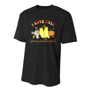 I Love Fall Prevention Socks Thanksgiving Autumn Quote Youth Performance Sprint T-Shirt