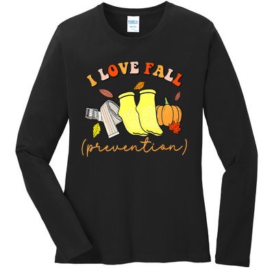 I Love Fall Prevention Socks Thanksgiving Autumn Quote Ladies Long Sleeve Shirt