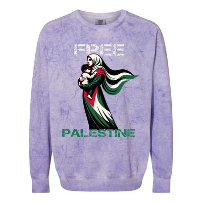 I Love Free Palestine Mother Children Gaza Strip Palestinian Colorblast Crewneck Sweatshirt