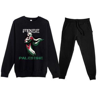 I Love Free Palestine Mother Children Gaza Strip Palestinian Premium Crewneck Sweatsuit Set