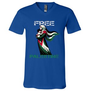 I Love Free Palestine Mother Children Gaza Strip Palestinian V-Neck T-Shirt