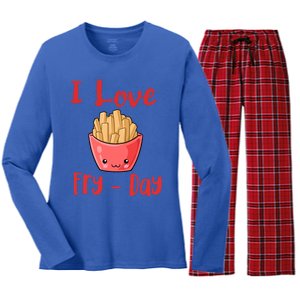 I Love Frycute Giftday French Fries Gift Women's Long Sleeve Flannel Pajama Set 