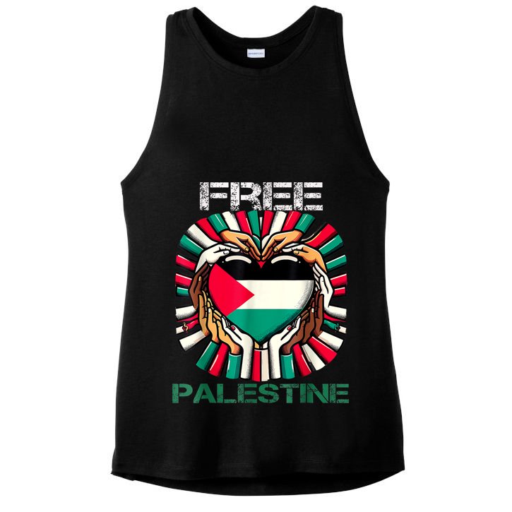 I Love Free Palestine Flag Save Gaza Strip Palestinian Ladies PosiCharge Tri-Blend Wicking Tank
