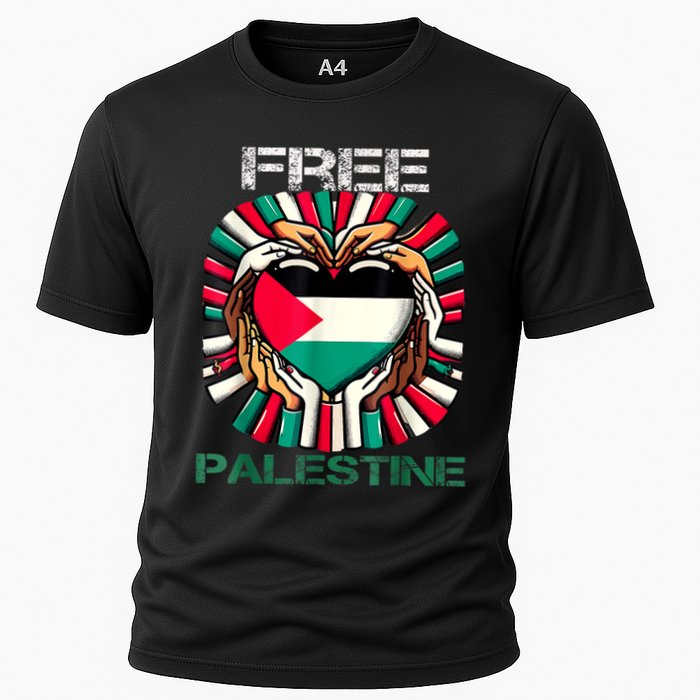 I Love Free Palestine Flag Save Gaza Strip Palestinian Cooling Performance Crew T-Shirt
