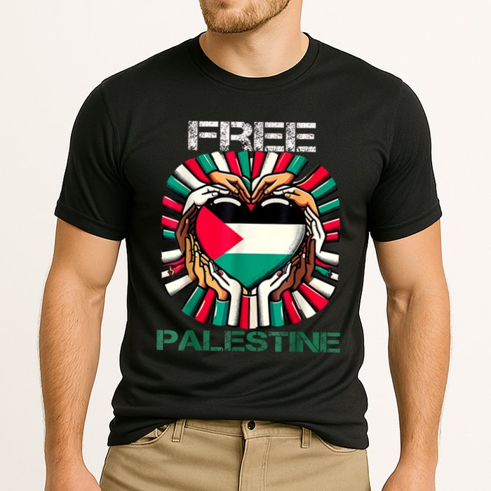 I Love Free Palestine Flag Save Gaza Strip Palestinian Cooling Performance Crew T-Shirt