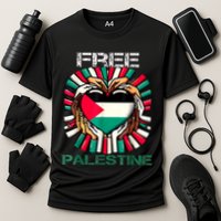 I Love Free Palestine Flag Save Gaza Strip Palestinian Cooling Performance Crew T-Shirt