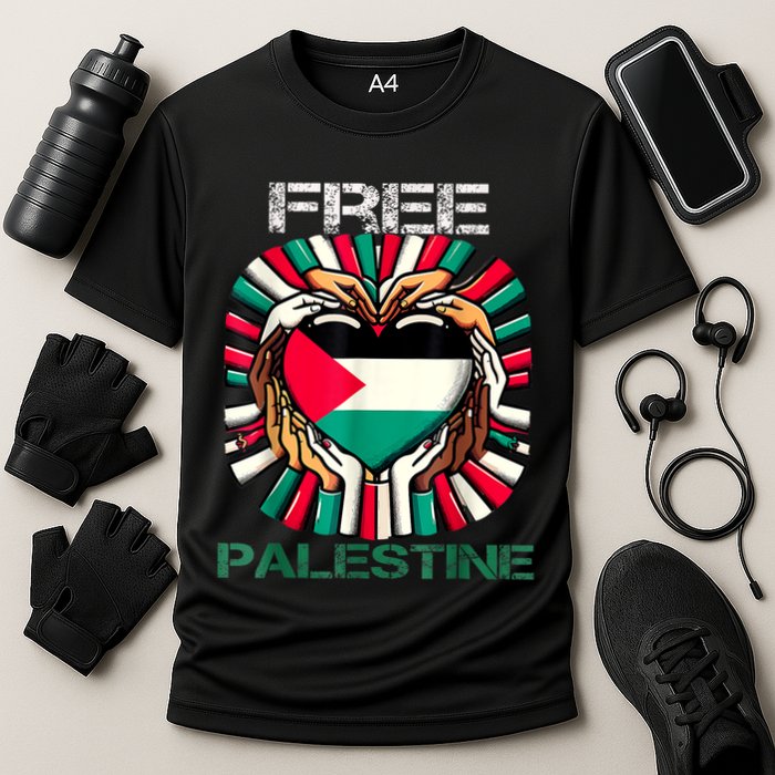 I Love Free Palestine Flag Save Gaza Strip Palestinian Cooling Performance Crew T-Shirt