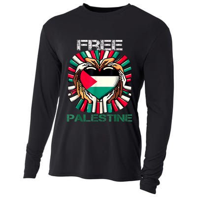 I Love Free Palestine Flag Save Gaza Strip Palestinian Cooling Performance Long Sleeve Crew