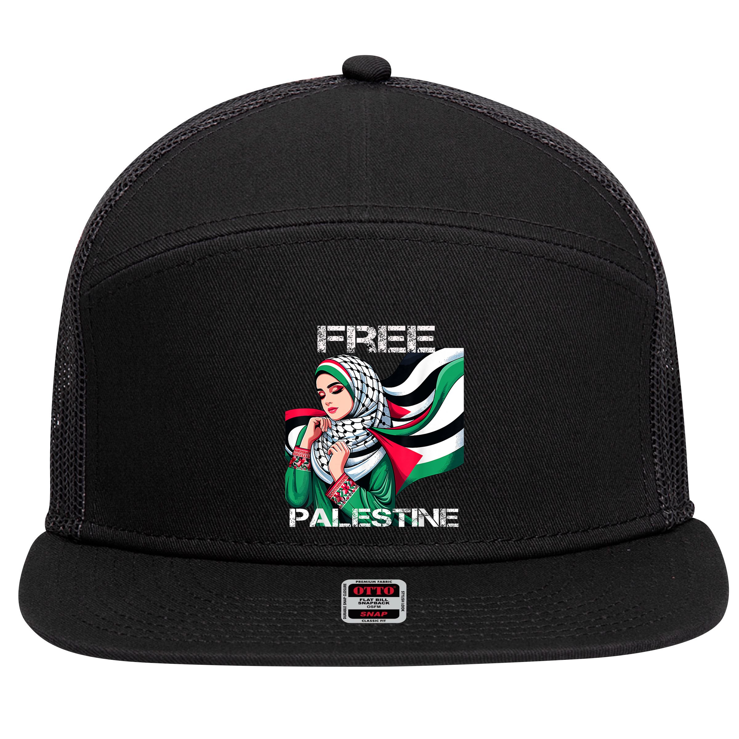 I Love Free Palestine Flag Save Gaza Strip Palestinian 7 Panel Mesh Trucker Snapback Hat