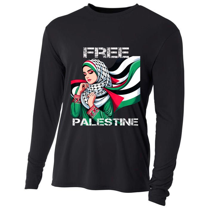 I Love Free Palestine Flag Save Gaza Strip Palestinian Cooling Performance Long Sleeve Crew
