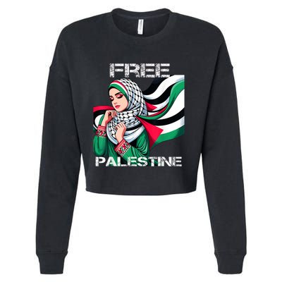 I Love Free Palestine Flag Save Gaza Strip Palestinian Cropped Pullover Crew