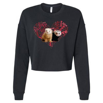 I Love Ferrets Heart Shaped Ferret Lover Gift Cropped Pullover Crew