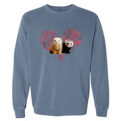 I Love Ferrets Heart Shaped Ferret Lover Gift Garment-Dyed Sweatshirt