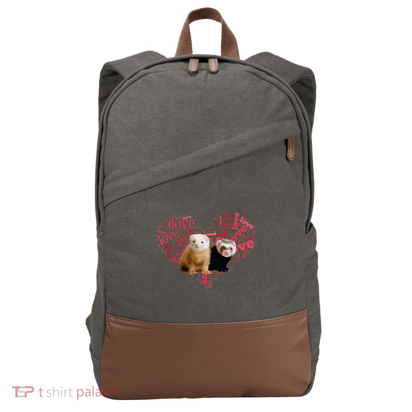 I Love Ferrets Heart Shaped Ferret Lover Gift Cotton Canvas Backpack