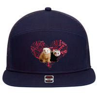 I Love Ferrets Heart Shaped Ferret Lover Gift 7 Panel Mesh Trucker Snapback Hat