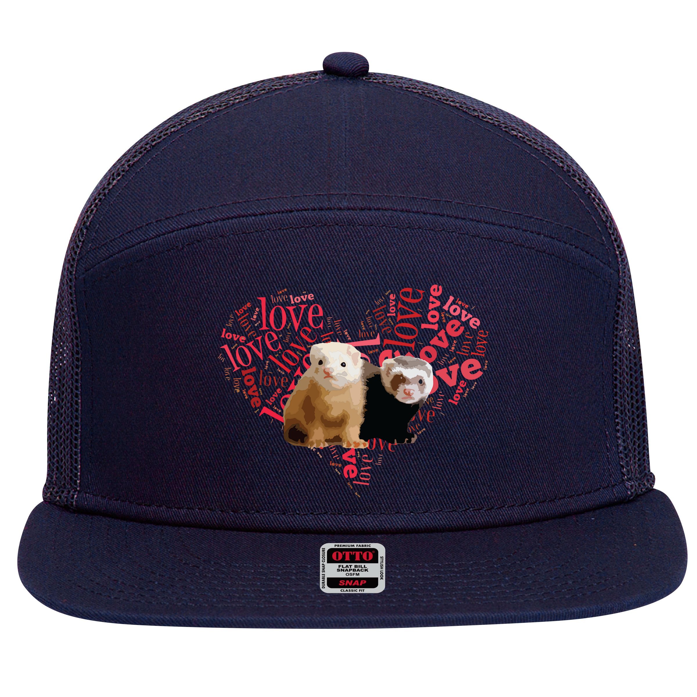 I Love Ferrets Heart Shaped Ferret Lover Gift 7 Panel Mesh Trucker Snapback Hat