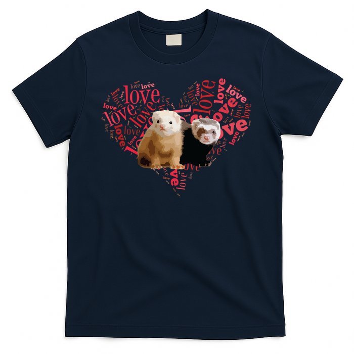 I Love Ferrets Heart Shaped Ferret Lover Gift T-Shirt