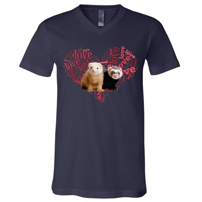 I Love Ferrets Heart Shaped Ferret Lover Gift V-Neck T-Shirt