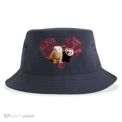 I Love Ferrets Heart Shaped Ferret Lover Gift Sustainable Bucket Hat